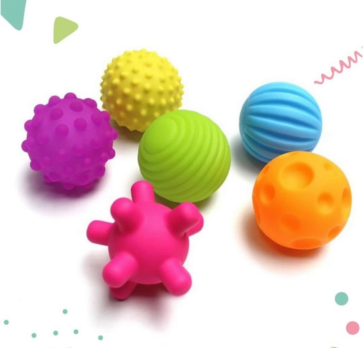 Set 6 pelotas para baño diferentes formas y texturas