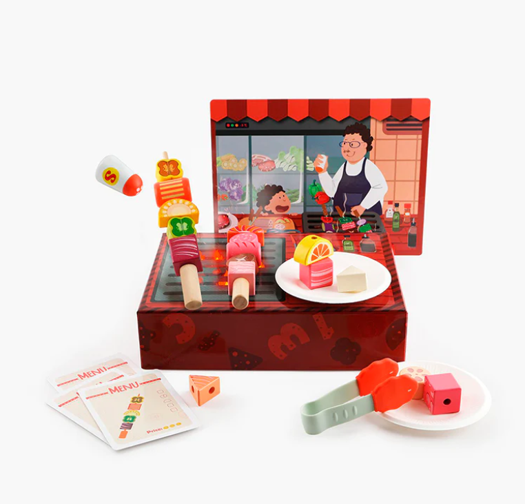 Juego de parrilla de madera en caja