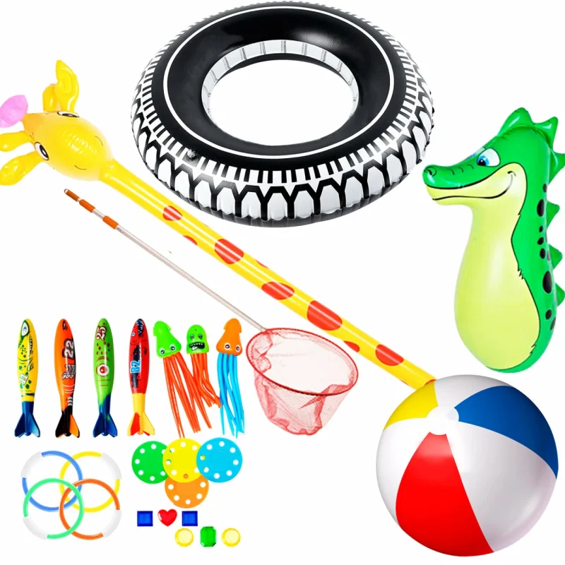 Set Inflables + Juegos Para Piscina Playa Pack 26 piezas