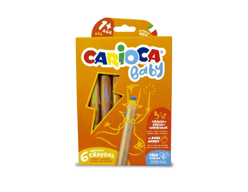 Lápiz 3 en 1, lápiz, cera y acuarela Carioca Baby Caja x 6 colores